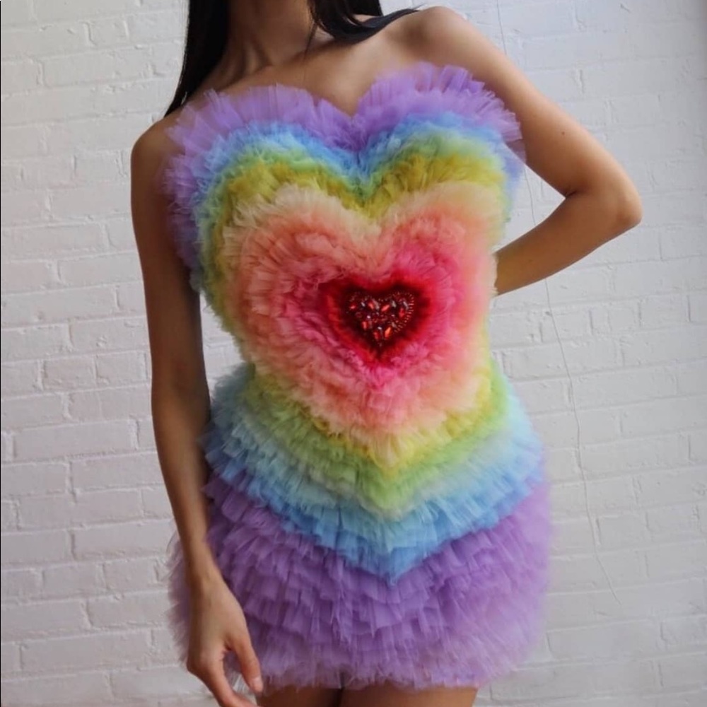 Lirika Matoshi rainbow tulle heart dress